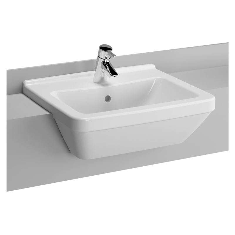 S50 Semi Recessed WashbasinWith Tap Hole, With Overflow Hole, 55 cm, White