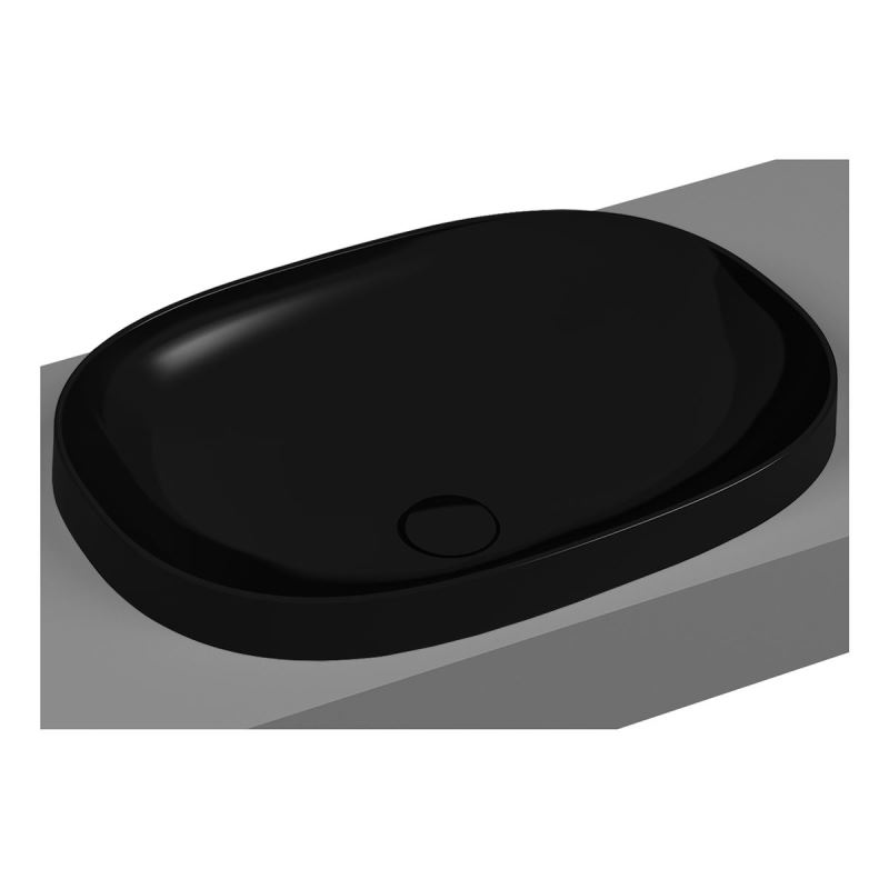 Frame Countertop WashbasinWithout Tap Hole, Without Overflow Hole, 55 cm, Matt Black
