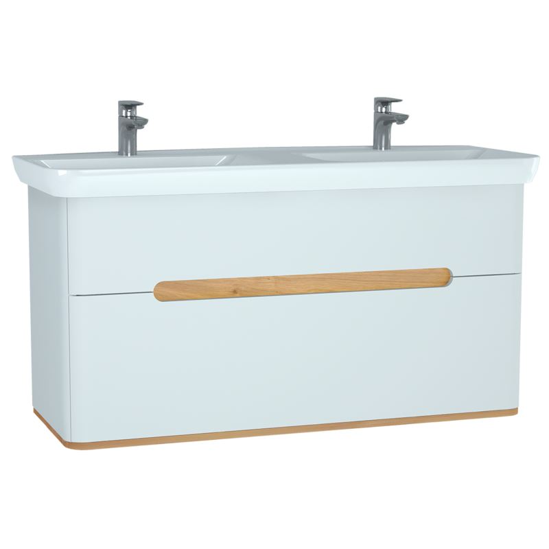 Sento Matt White Double Washbasin Unit - 130 cm130 cm, with 2 drawers, with double washbasins, without legs, Matt White