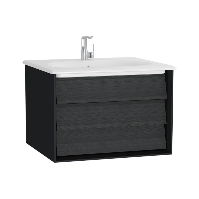 Frame Washbasin Unit60 cm, Matte Soft Black/Patterned Black Oak