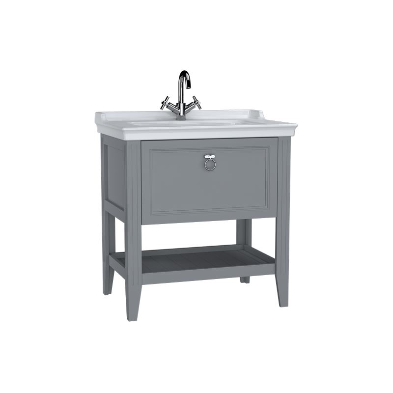 Valarte Washbasin Unit80 cm, with drawers, with vanity washbasin, one faucet hole, Matte Grey