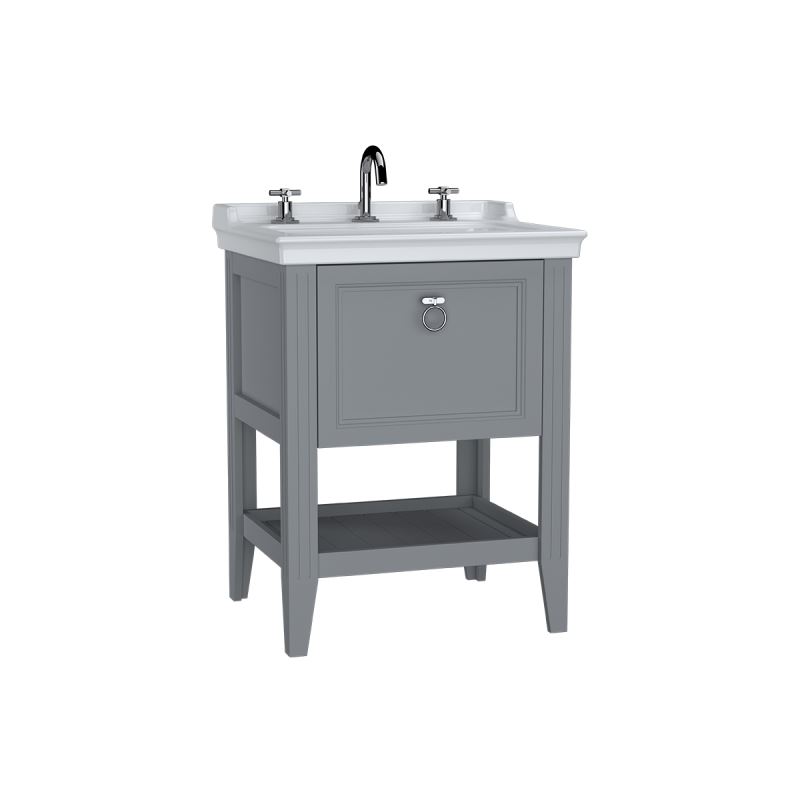 Valarte Washbasin Unit65 cm, with drawers, with vanity washbasin, three faucet holes, Matte Grey