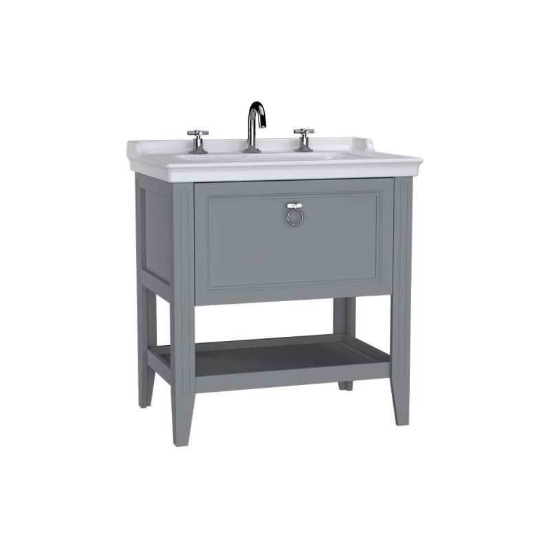 Valarte Washbasin Unit80 cm, with drawers, with vanity washbasin, three faucet holes, Matte Grey