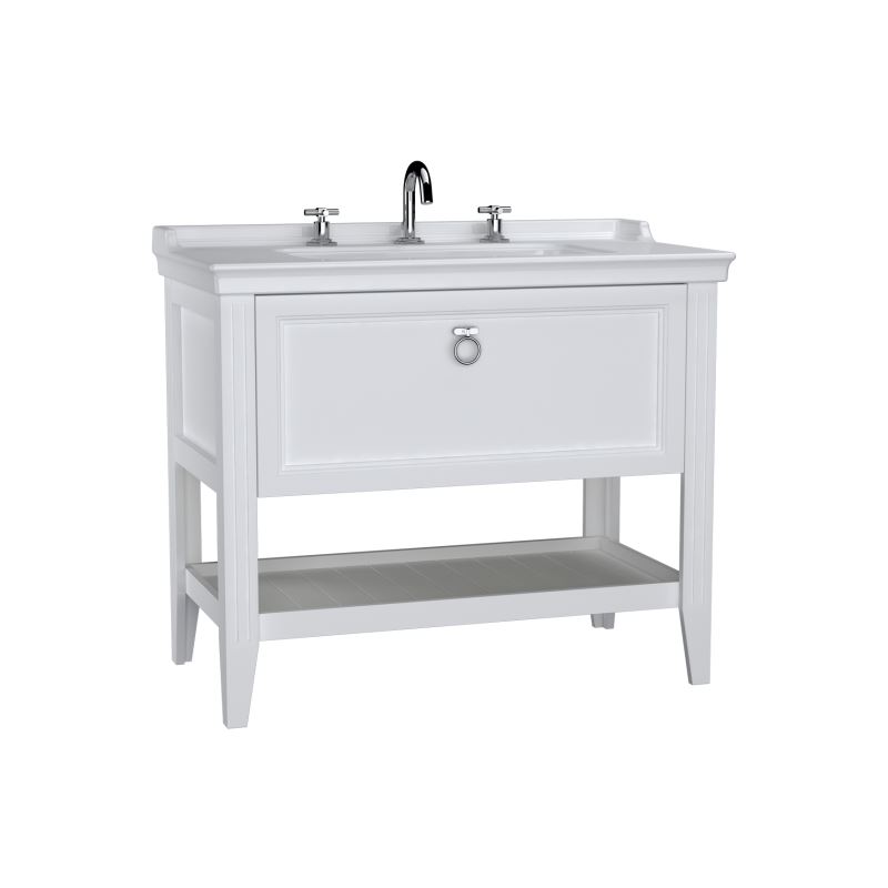 Valarte Washbasin Unit100 cm, with drawers, with vanity washbasin, three faucet holes, Matte White