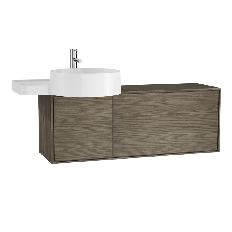 Voyage Washbasin Unit100 cm, for Countertop Washbasin, with Doors & Drawers, Planked Sand & Taupe, Left