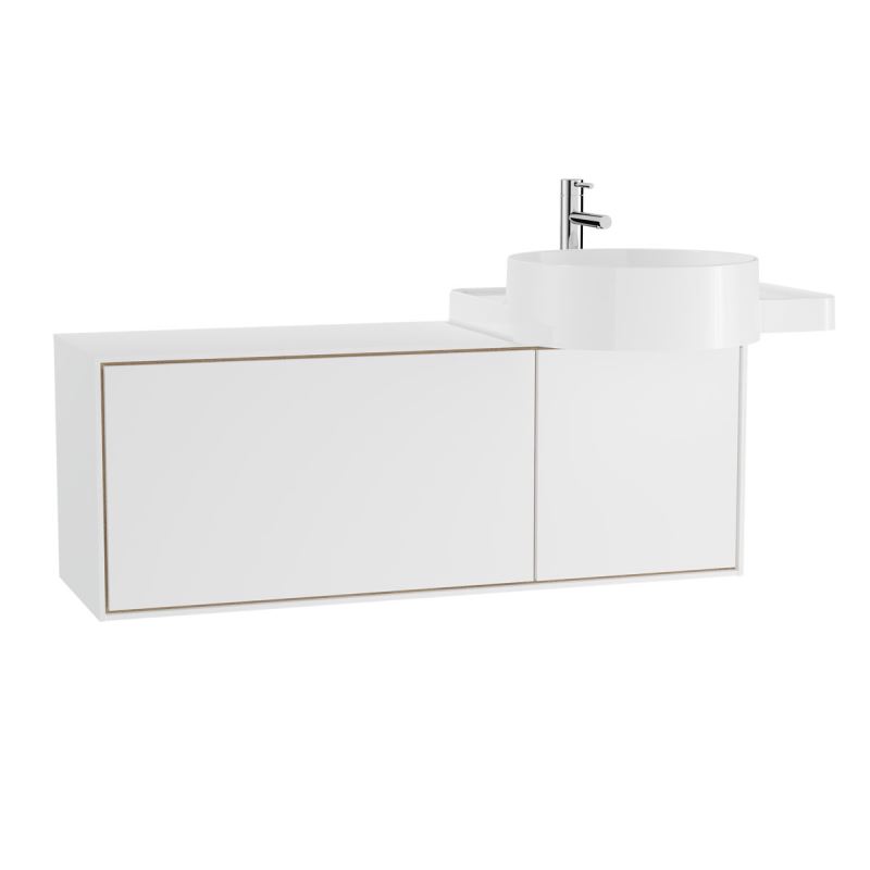 Voyage Washbasin Unit100 cm, for Countertop Washbasin, with Doors & Drawers, Matte White & Natural Oak, Right