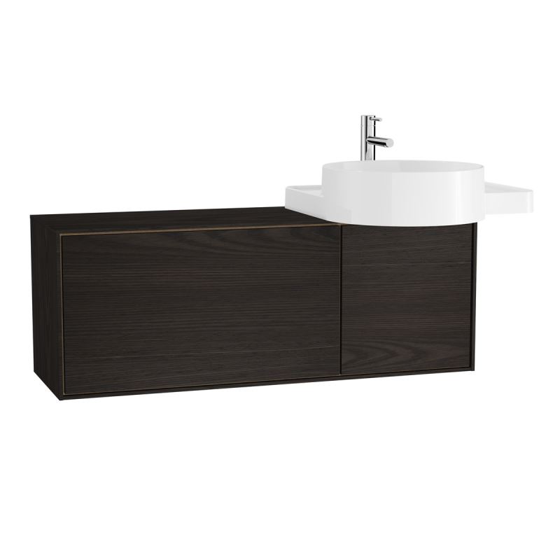 Voyage Washbasin Unit100 cm, for Countertop Washbasin, with Doors & Drawers, Flamed Grey & Natural Oak, Right