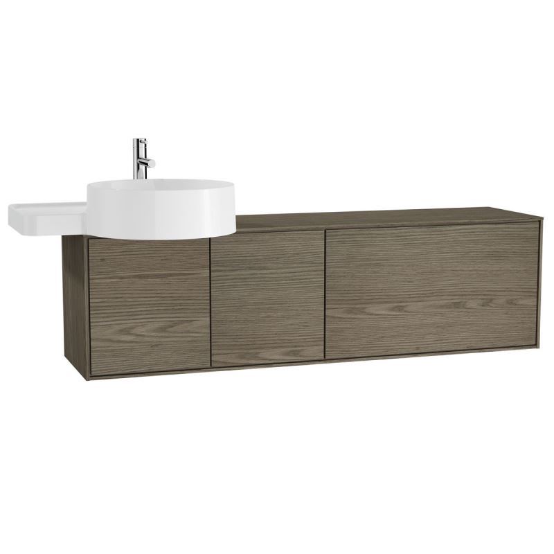 Voyage Washbasin Unit130 cm, for Countertop Washbasin, with Doors & Drawers, Planked Sand & Taupe, Left