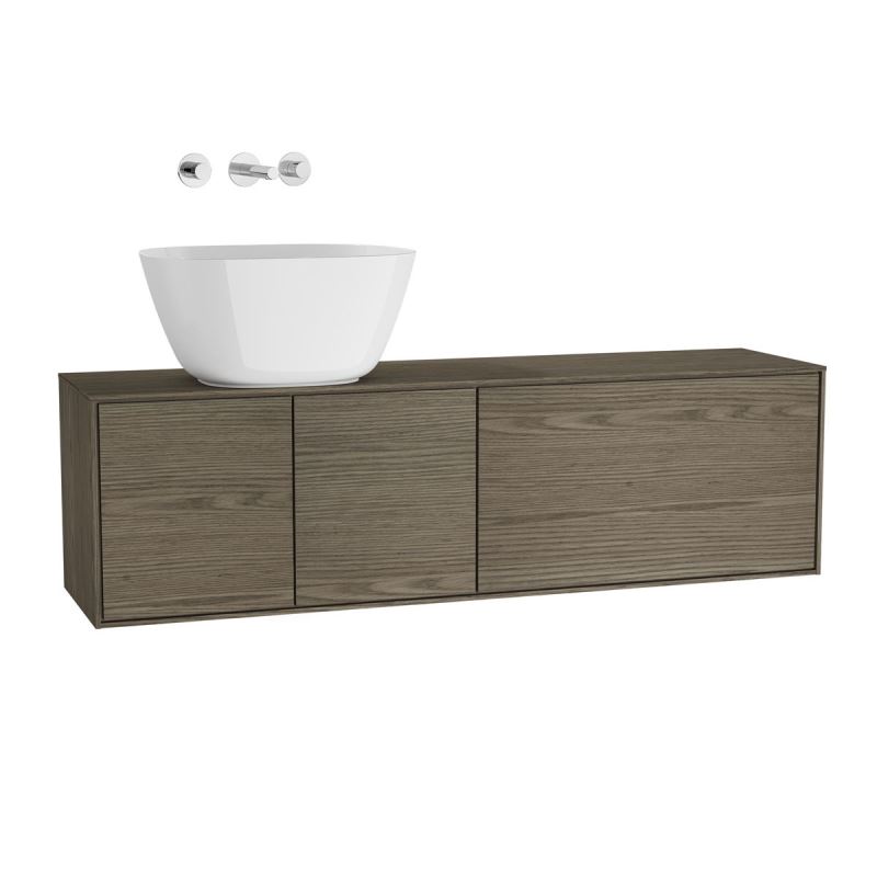 Voyage Washbasin Unit130 cm, for Bowls, with Doors & Drawers, Planked Sand & Taupe, Left