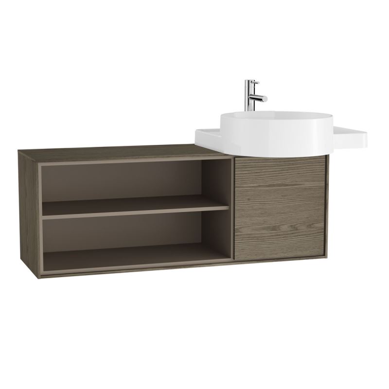 Voyage Washbasin Unit100 cm, for Countertop Washbasin, with Doors & Shelves, Planked Sand & Taupe, Right
