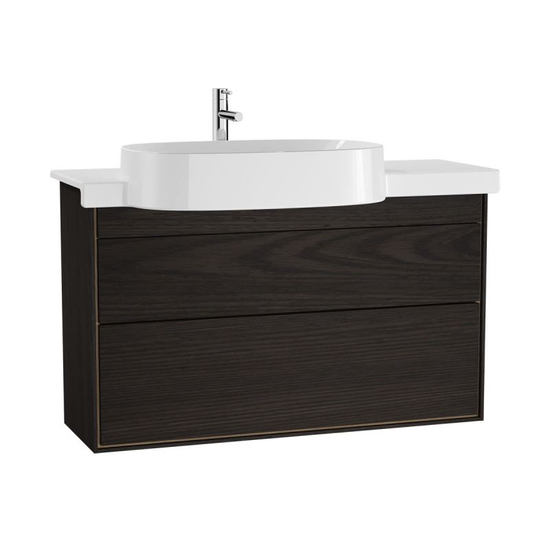Voyage Washbasin Unit100 cm, with ceramic vanity, with Drawers, Flamed Grey & Natural Oak