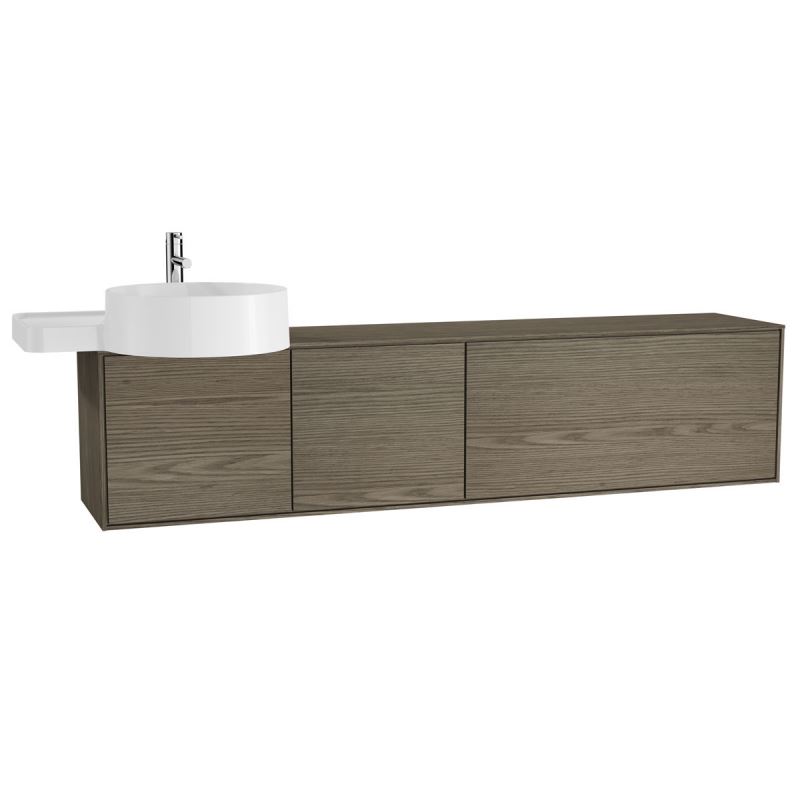 Voyage Washbasin Unit160 cm, for Countertop Washbasin, with Doors & Drawers, Planked Sand & Taupe, Left