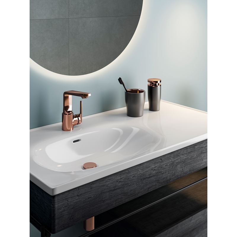 Equal Washbasin Unit100 cm, with Asymmetric Washbasin, with Towel Holder, Patterned Black Oak