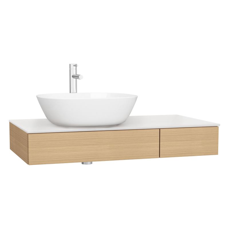 Origin Vanity Unit90 cm, Flat Oak, soft-closing drawer, left side basin
