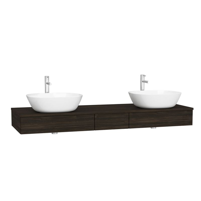 Origin Countertop with drawer150 cm, elm, double hole, w/ double syphon hole