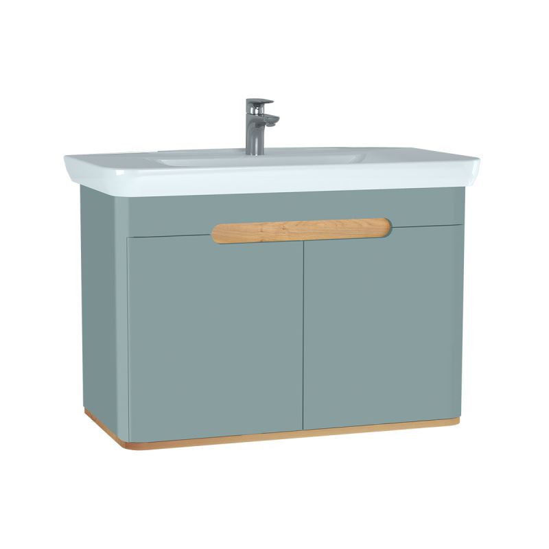 Sento Washbasin Unit100 cm, with doors, without legs, Matt Fjord Green