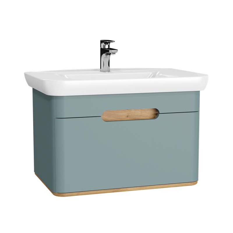 Sento Washbasin Unit80 cm, with 1 drawer, without legs, Matt Fjord Green