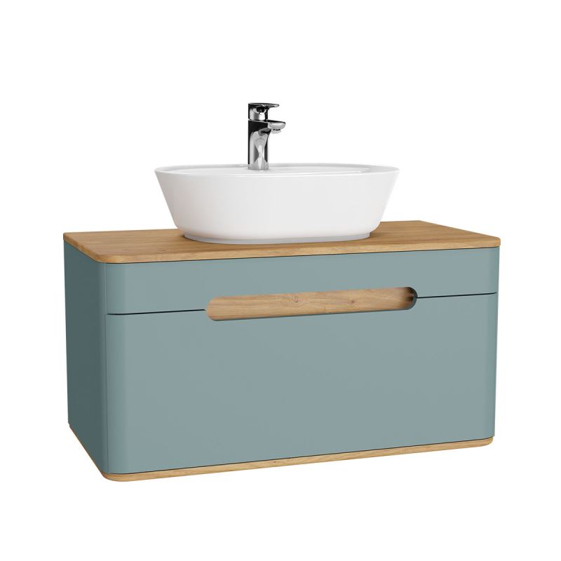Sento Washbasin Unit90 cm, for countertop basin, with 1 drawer, without legs, Matt Fjord Green