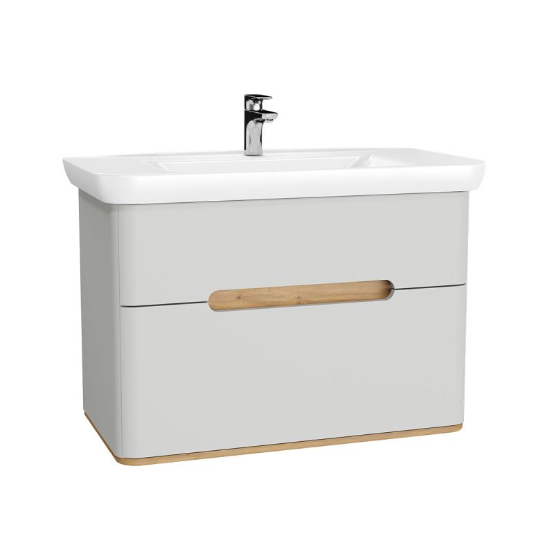 Sento Washbasin Unit100 cm, with 2 drawers, without legs, Matt Light Grey