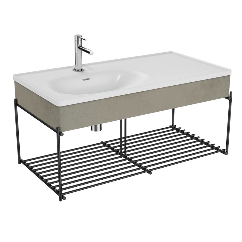 Equal Washbasin Unit100 cm, with Asymmetric Washbasin, with Shelf, Concrete