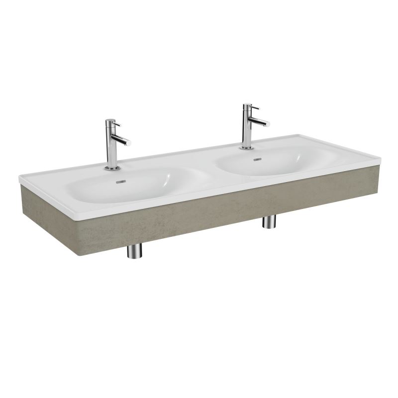 Equal Washbasin Unit130 cm, with Double Washbasin, Concrete