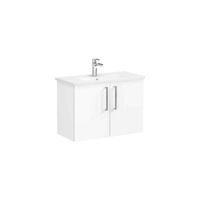 Root Flat Washbasin Unit80cm, compact, High Gloss White, with doors