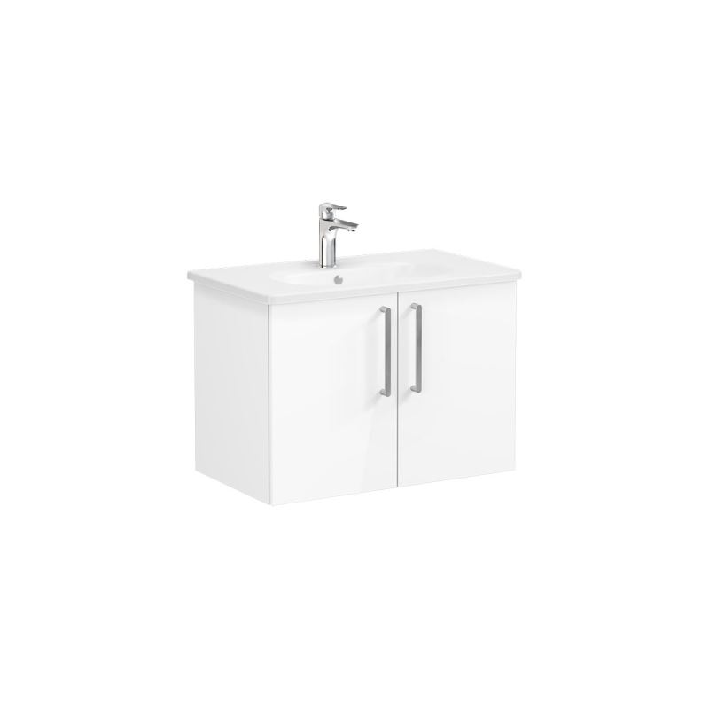 Root Flat Washbasin Unit80cm, High Gloss White, with doors