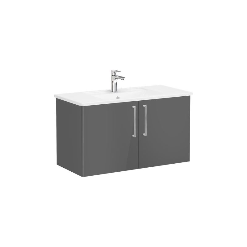 Root Flat Washbasin Unit100cm, High Gloss Anthracite, with doors
