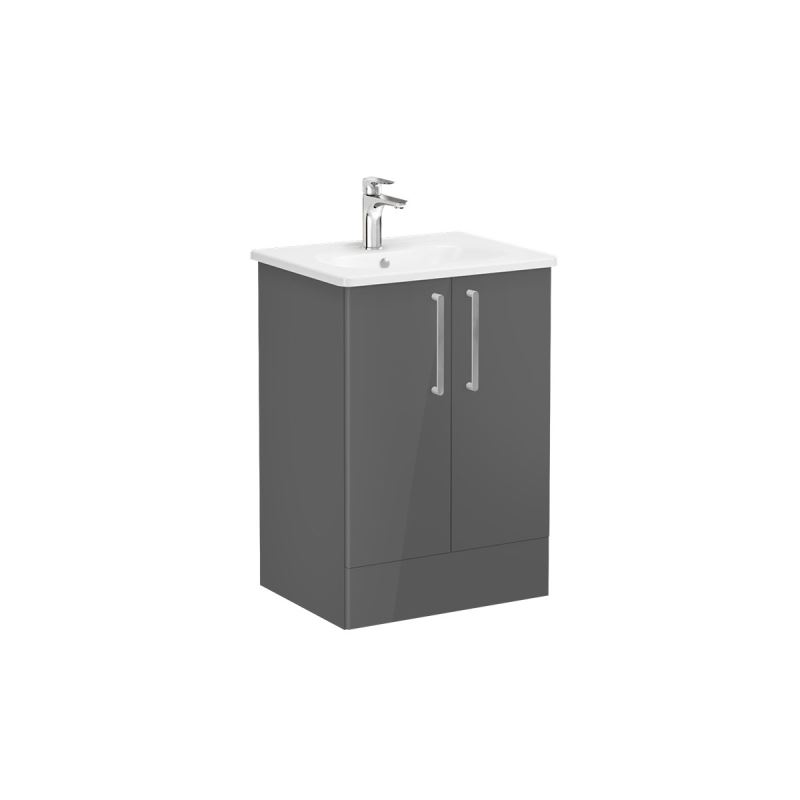 Root Flat Washbasin Unit60cm, High Gloss Anthracite, with doors ,floor-standing
