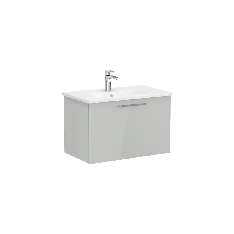 Root Flat Washbasin Unit80cm, High Gloss Pearl Grey, with drawer