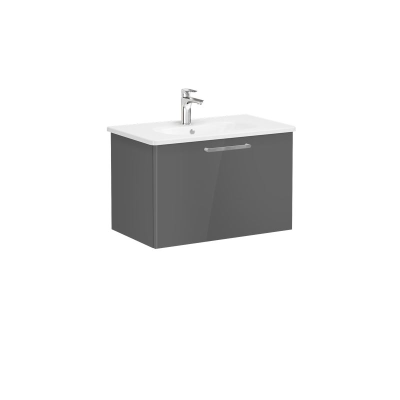Root Flat Washbasin Unit80cm, High Gloss Anthracite, with drawer