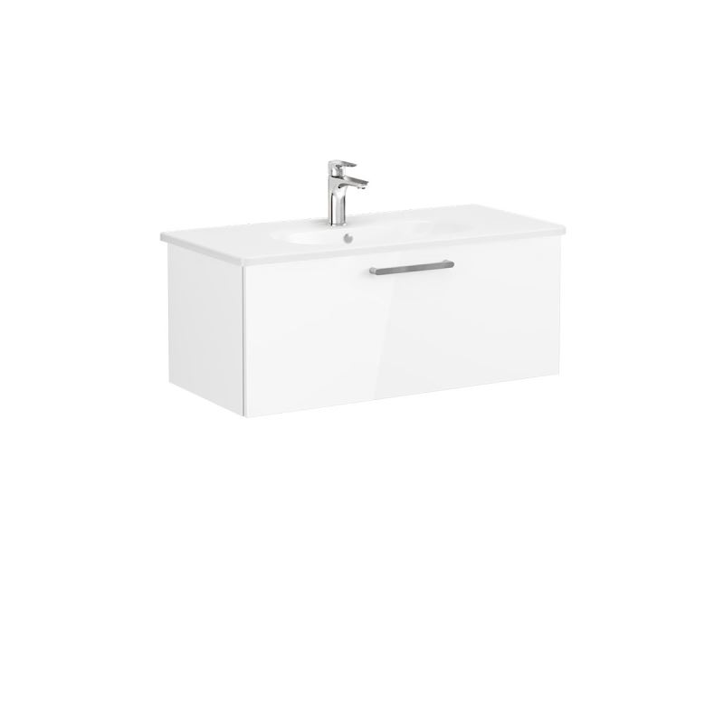 Root Flat Washbasin Unit100cm, High Gloss Whitewith drawer