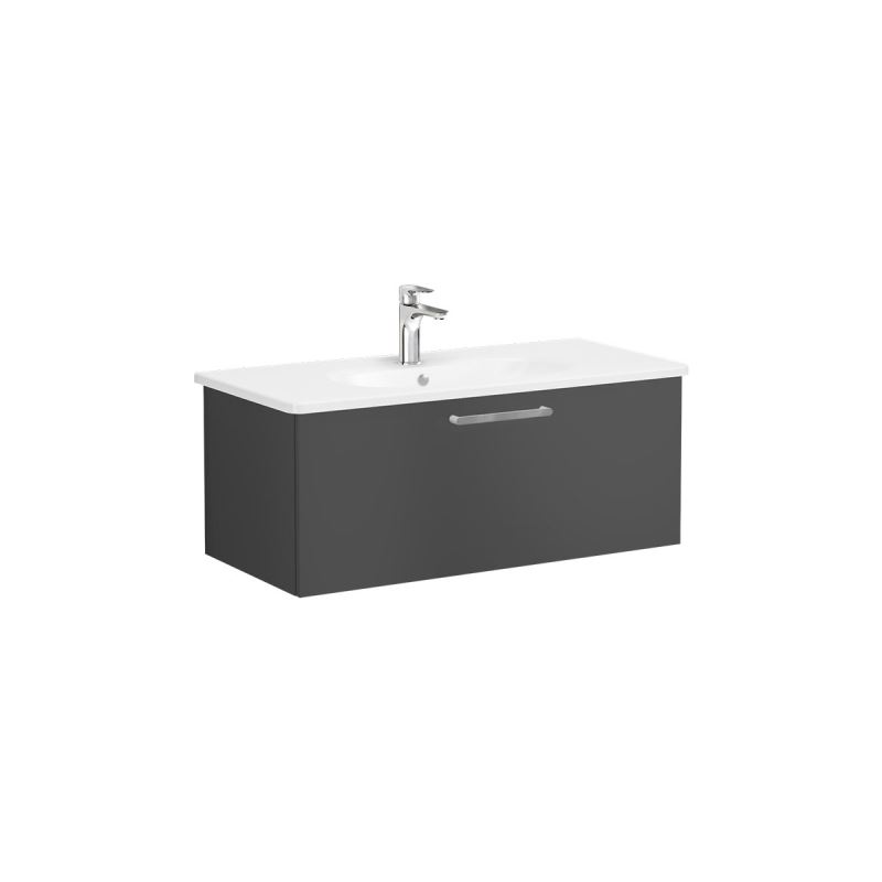 Root Flat Washbasin Unit100cm, Matt Storm Grey, with drawer