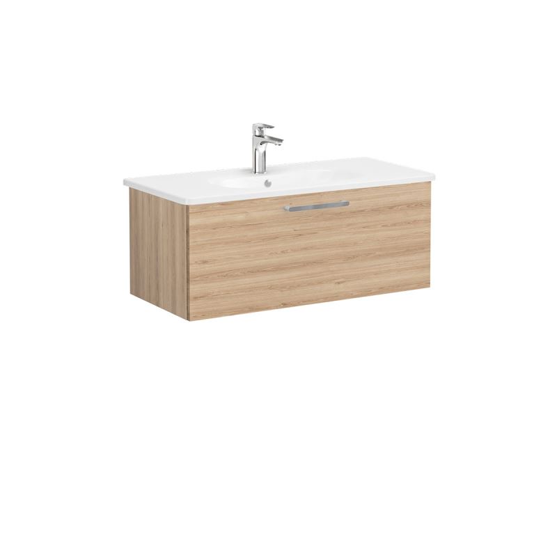 Root Flat Washbasin Unit100cm, Natural Oak, with drawer