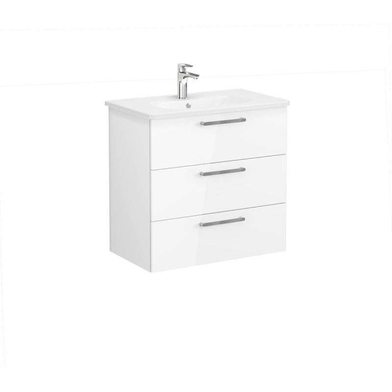 Root Flat Washbasin Unit80cm, High Gloss White, with three drawers