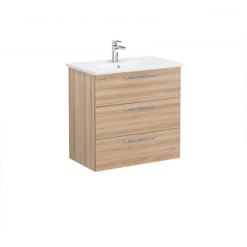 Root Flat Washbasin Unit80cm, Natural Oak, with three drawers
