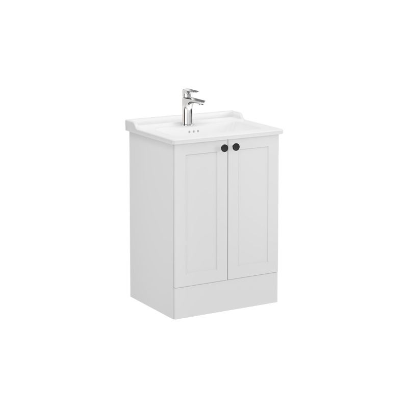 Root Classic Washbasin Unit60cm, Matt Light Grey, with doors, floor-standing