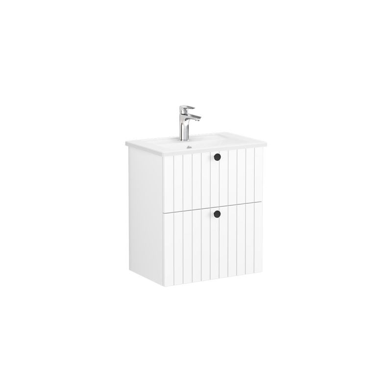 Root Groove Washbasin Unit60cm, compact, Matt White, with two drawers