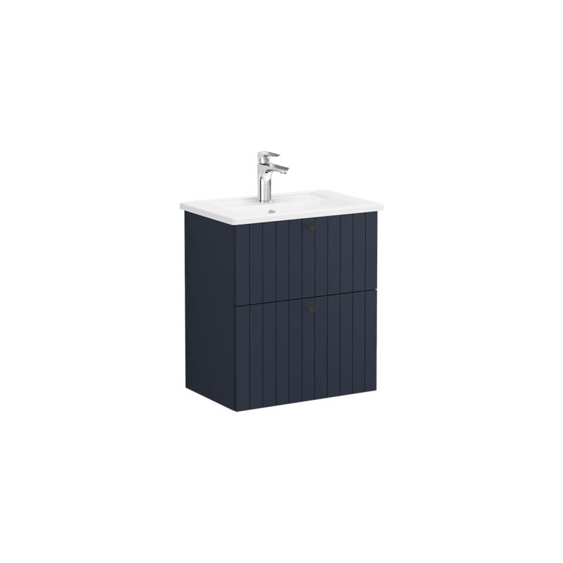 Root Groove Washbasin Unit60cm, compact, Matt Dark Blue, with two drawers