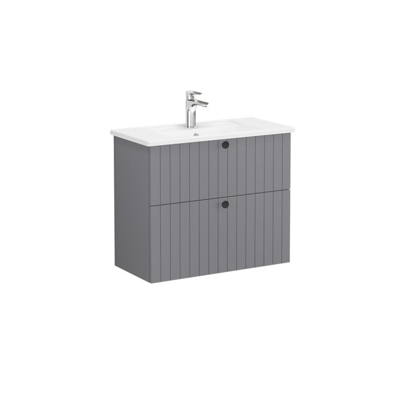 Root Groove, Vanity unit, 80 cm, compact,two drawers80cm, compact, Matt Grey, with two drawers