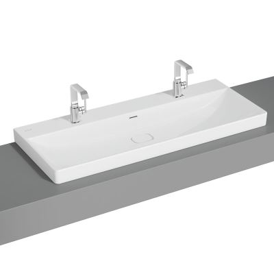 Rect. c.top washbasin, 120cm 2TH with OF