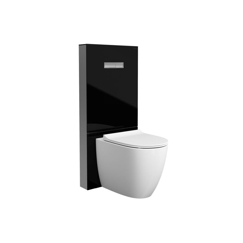 Vitrus Glass Concealed Cistern3/6 Litres Back-to-Wall Frame, Black with chrome sides
