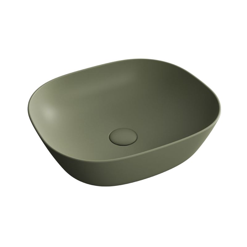 Plural Square Low Countertop BowlWithout Tap Hole, Without Overflow Hole, 45 cm, Matt Moss Green